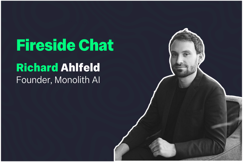 Richard Ahlfeld, Founder of Monolith AI, seated for a fireside chat, discussing entrepreneurship and innovation.